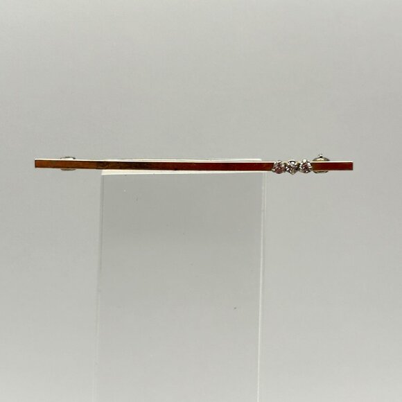 Vintage Krementz 14K Gold Filled Bar Pin Brooch 3 Clear Rhinestones Midcentury - Picture 7 of 10
